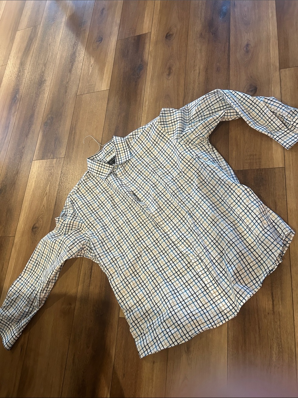 Jos. A. Bank White Shirt with Blue and Tan Plaid